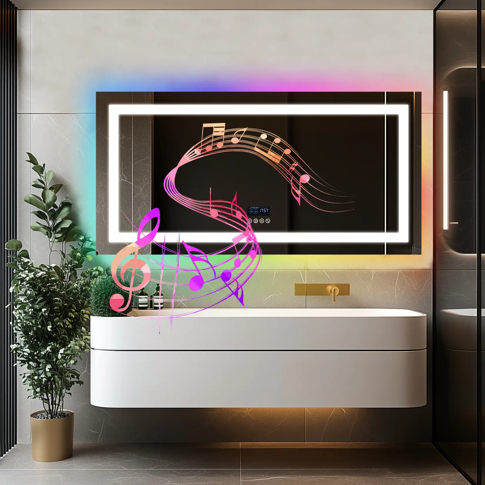 31.50x11.81 inch Rectangular Lighted Bathroom Mirror with Bluetooth, Front-lit Lights, RGB Backlight