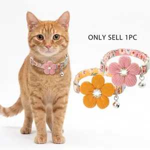 Sparkling Rhinestone Adjustable Pet Collar with 3D Floral Pendant and Detachable Bell, Small Medium Dogs Cats, Daily Wear Holiday Accessories