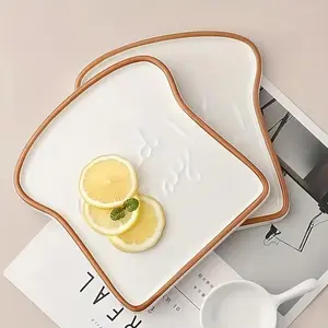Creative Toast Shape Ceramic Dessert Plate, 6/8 Counts Modern Breakfast Plate, Household Tableware for Home Kitchen Dining Room