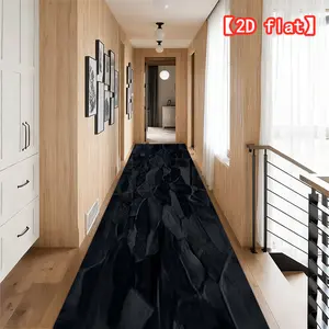 【2D flat】Long strip carpet with black and gray textured pattern, vintage hallway mat | Luxury machine-washable aisle rug | Soft, stylish, and easy-to-clean corridor area mat, high-quality kitchen carpet in multiple sizes, Decorative Area Rug