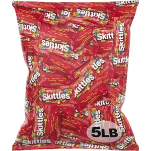 Skittles 5lb Bulk Fun Size Candy Fruit Rainbow Party Snacks, Sweet Snack Gift Box Assorted Holiday Flavor Bundle Fruity Bonbon