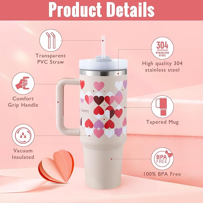 🥤💖 HydraGrip 40oz Insulated Tumbler – Spill-Proof Travel Mug for Every Day