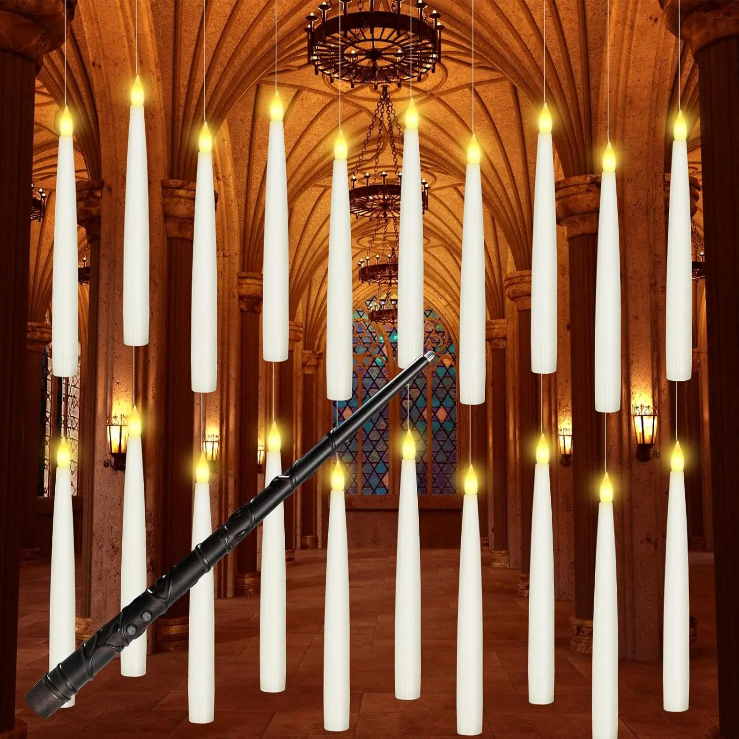 20 count Floating Candles with Wand, Magic  Candles, Flickering Warm Light LED Taper Flameless Candles with Wand Remote,  Operated Window Candle for Halloween Decorations