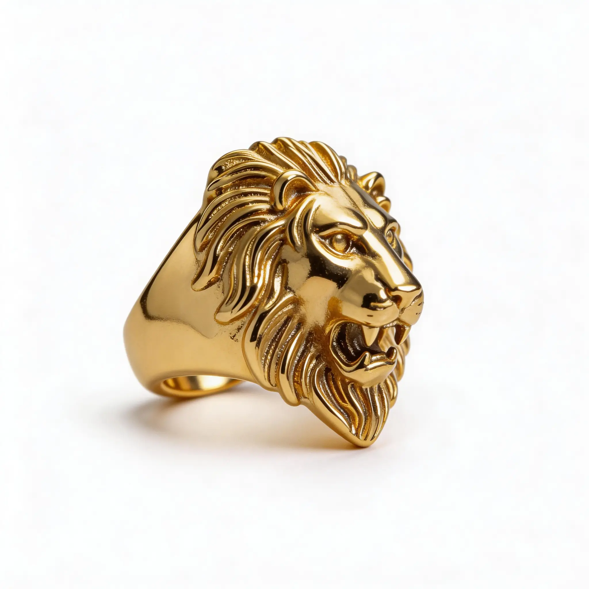 Fanshu Stainless Steel Gold Plated Punk Lions Head Strong Gold Plated Rings for Men Women Gift Hip Hop Fashion Jewelry goldplated