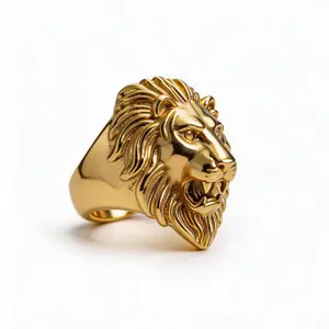 Fanshu Stainless Steel Gold Plated Punk Lions Head Strong Gold Plated Rings for Men Women Gift Hip Hop Fashion Jewelry goldplated