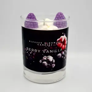 Blessed Blooming Candles Berry Vanilla 14oz Scented Candle with Berry Accents