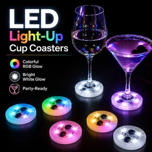 LED Glowing Coaster Set with Bottle Light Stickers, 2pack, Suitable for All Beverages, Ideal for Nightclubs, Weddings, Home & Party Decor to Enhance Atmosphere