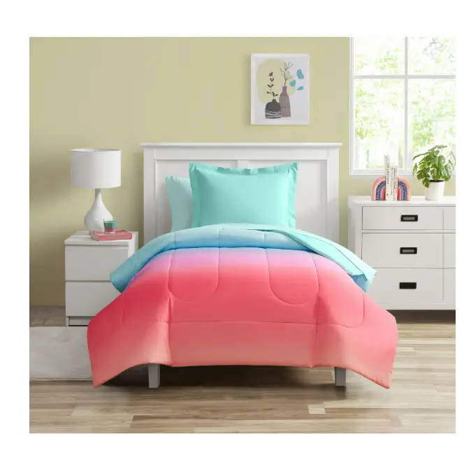 5 Piece Rainbow Ombre Polyester Bedding - Set of 5 Colorful Sheets, Pillows & Bedsheets for Home Decor