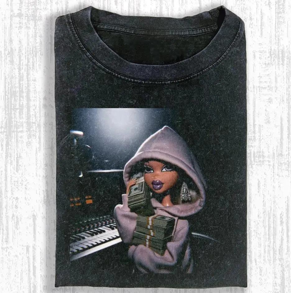 Doll Girl Meme T-shirt, Black Bratz Doll Art Tee, Ladies Dolls Short Sleeve Graphic Tee, Unisex Classic Outfit, Stylish Tee, gift for her, him
