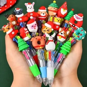10 Piece Cute Mini Christmas Four-Color Ballpoint Pens, Soft Silicone Grip, Smooth Writing, Perfect Classroom Reward, Birthday Gift, Funny Teacher Pens