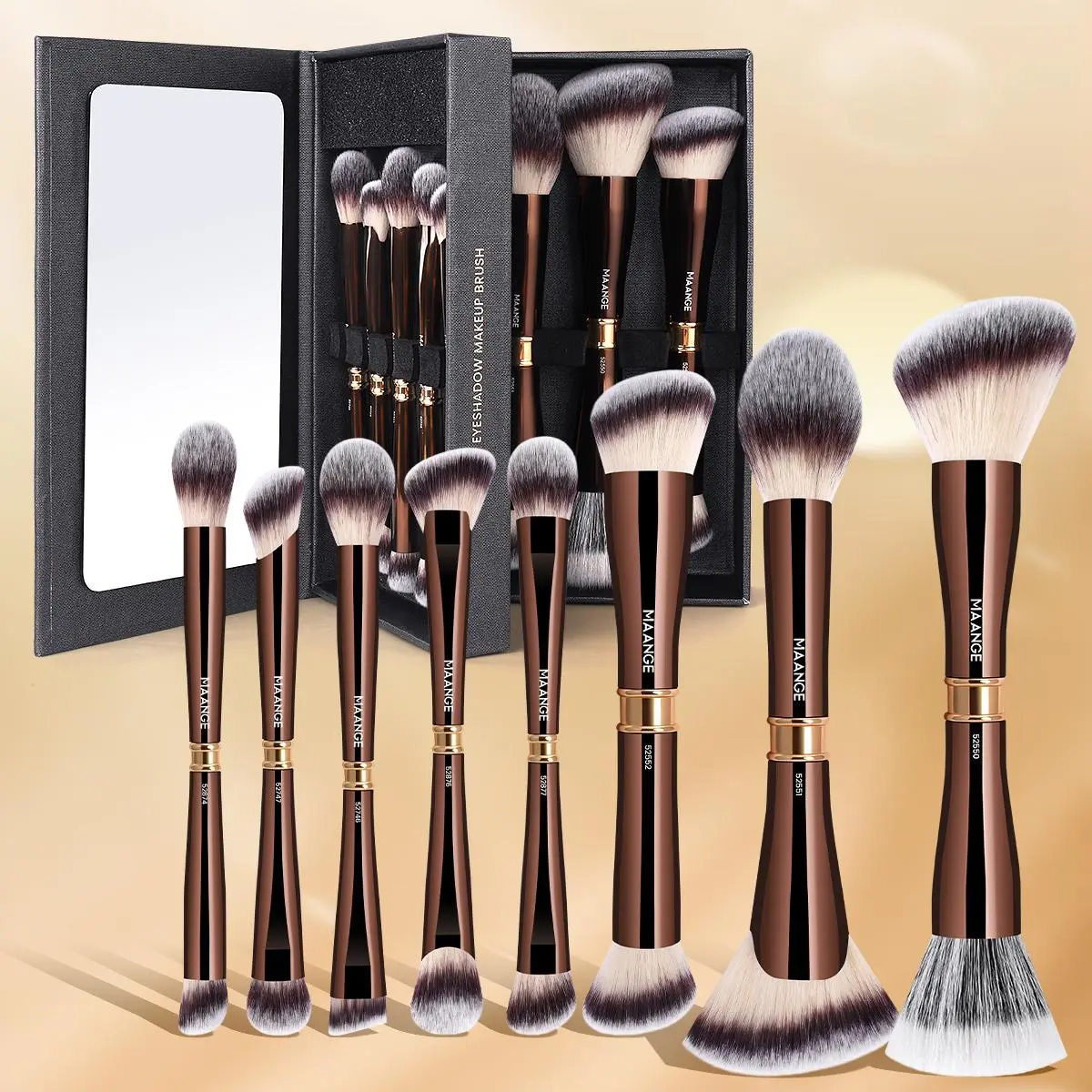 Case with Mirror 8 Counts Brushes - Coffee Brown