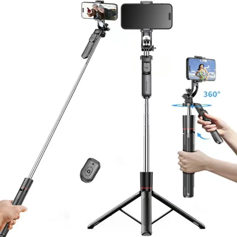67in Aluminium Alloy Adjustable Camera & Cellphone Tripod Stand - Portable Metal Telescopic Stick, Wireless Bluetooth Remote, Rotating Stabilizing Mount, Universal iPhone/Android Fit for Home & Travel Selfie Accessories