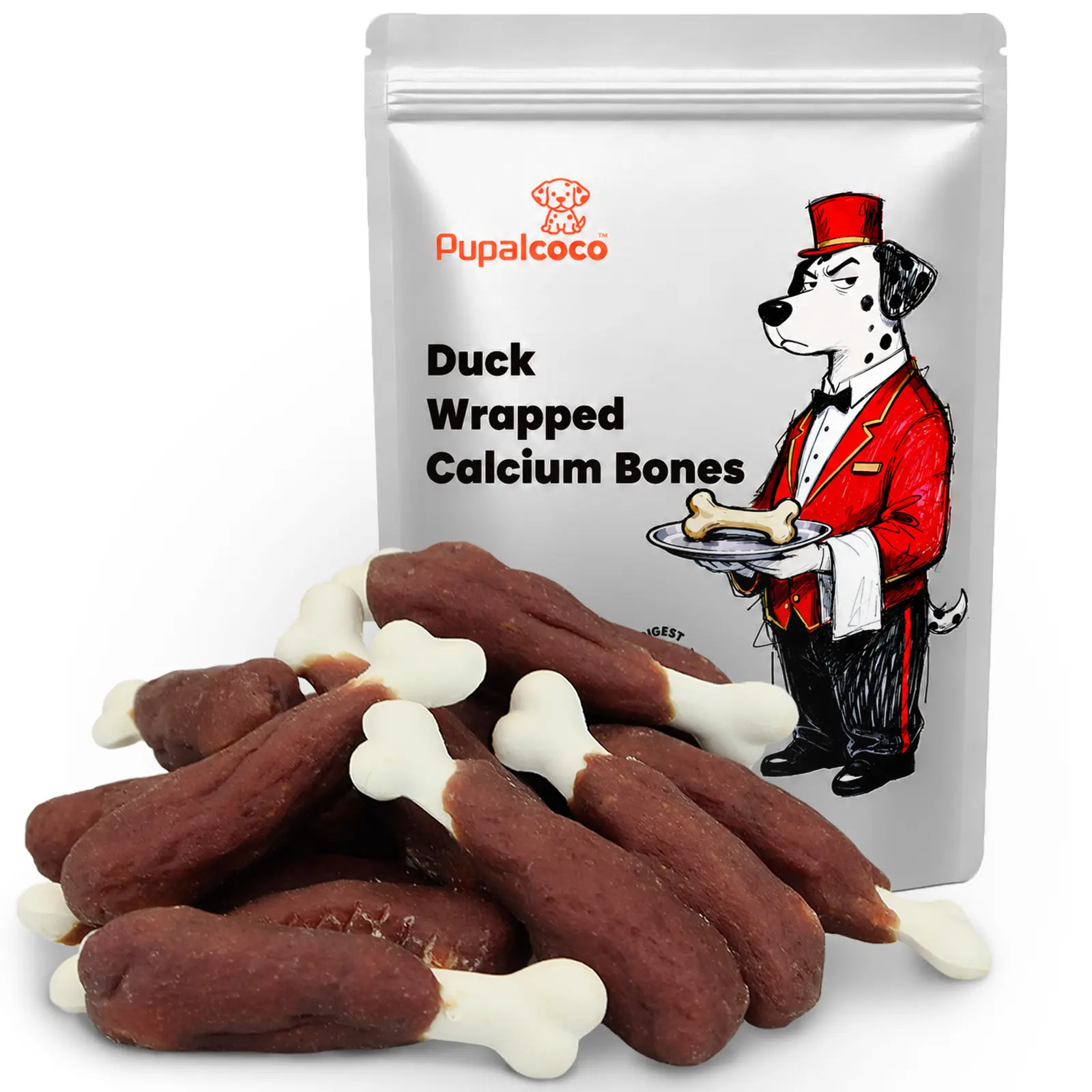 Pupalcoco Dog Treats, Duck Wrapped Calcium Bones Dog Training Treats, Natural Rawhide Free High Protein Teeth Chews Pet Healthy Dried Snacks for Small, Medium and Large Dogs, 10.6oz