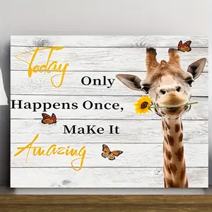 1pc (Framed Frameless Poster Optional) Giraffe Art Prints Wall For Bedroom Living Room Decor Cute Giraffe Sunflower Butterfly Canvas Print Students Room Nursery Decor Animal With Framed Ready To Hang Gift