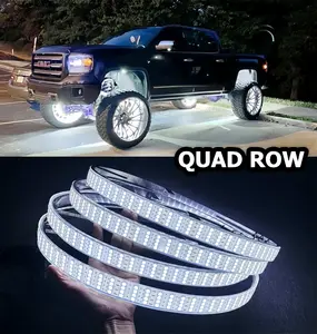 Cold White Quad Row 4Rolls Brightest LED High Intensity 17.5" Wheel Rim Lights Solid Color x4PCS Tire Rim Lighted Wheel Off-Road for Car Truck SUV Pickup All Vehicle