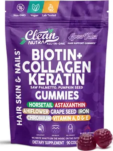 Clean Nutra Biotin+, Collagen, Keratin, Saw Palmetto, Pumpkin Seed & Astaxanthin for Hair, Skin & Nail Support Gummies – GrowVana