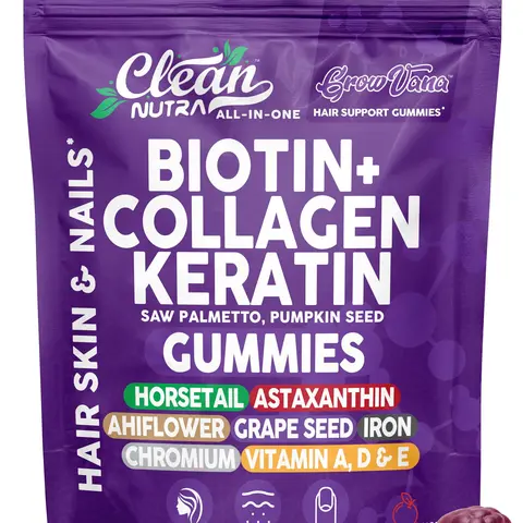 Clean Nutra Biotin+, Collagen, Keratin, Saw Palmetto, Pumpkin Seed & Astaxanthin for Hair, Skin & Nail Support Gummies – GrowVana