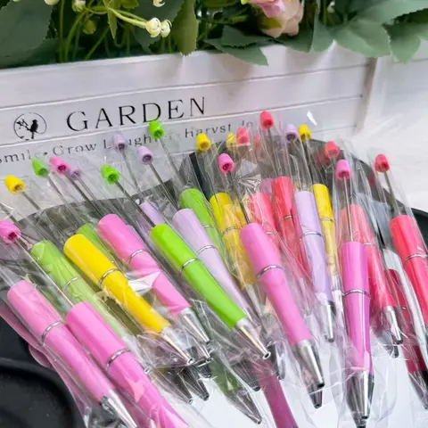 [DIY Beadable Pen]Multifunctional DIY Blank Beadable Ballpoint Pen Candy Color Rotatable Beaded Pen Handmade Craft Making Supplies