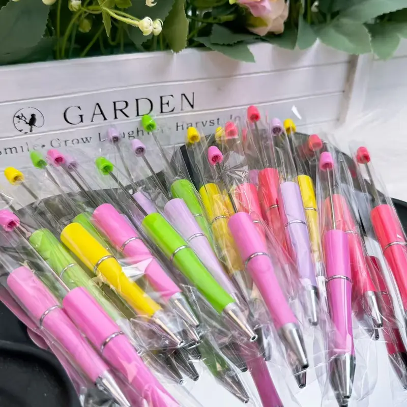 [DIY Beadable Pen]Multifunctional DIY Blank Beadable Ballpoint Pen Candy Color Rotatable Beaded Pen Handmade Craft Making Supplies