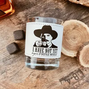 Doc Holliday Defile Whiskey Glass / Bourbon / Scotch / Engraved White Leatherette / Single Glass / Christmas Gift
