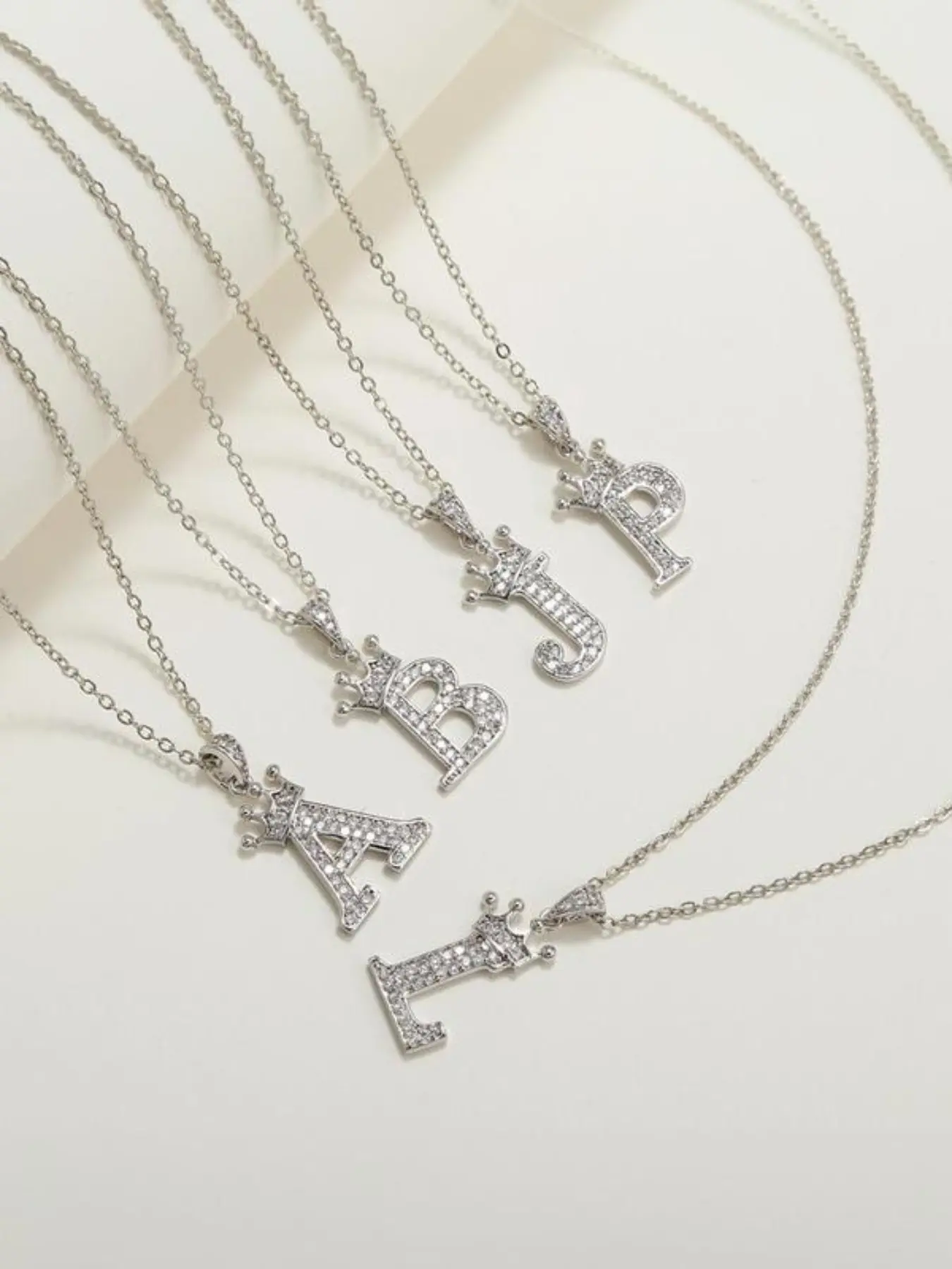 Crown three-dimensional letter pendant necklace with diamond crown