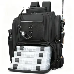 Durable Strong Material Large Fishing Tackle Backpack with Removable Tackle Boxes Outdoor Fishing Storage Bag