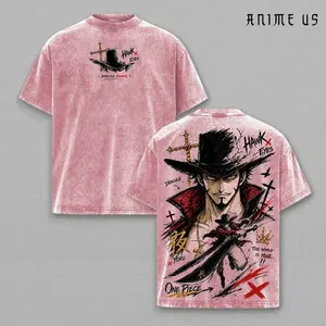 Dracule Mihawk One Piece Vintage Washed Tee Hawk Eyes Anime Shirt Yoru Sword Manga Graphic Oversized Unisex XQZ