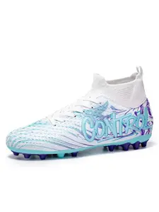 Graffiti Print High-Top Soccer Boots, PU Duraface, Tpu Shock Absorbing Sole, Ag Long Studs, Artificial Grass Specialist Football Shoes