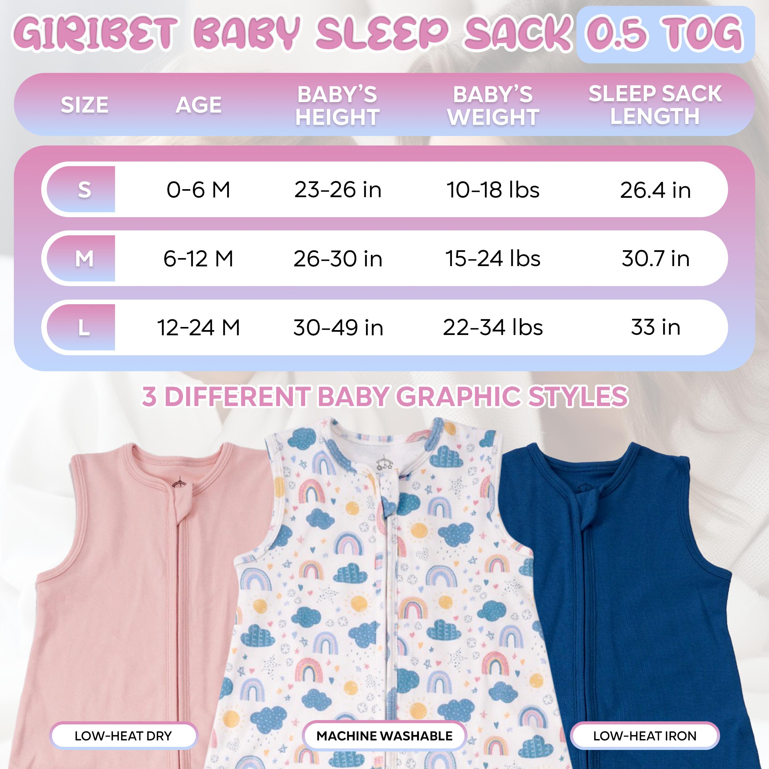 Giribet Baby Sleep Sack 100% Organic Cotton 0.5 TOG 2-Way Zipper Soft and Breathable for Newborns - Unisex, Machine Washable