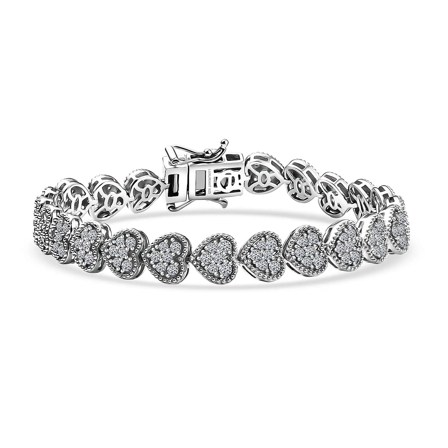 Luxuriant Lab Grown Diamond G-H SI 4.00 ctw Heartstrings Bracelet in Rhodium Over Sterling Silver (7.25 In)