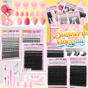 YIDUO Eyelash Cluster Kit DIY False Eyelashes, Eyelash Clusters Wispy | 100D/150D, Bunny/Wispy Styles & Bottom Lashes | 5-18mm D-Curvature | Tools (Bond & Seal, Remover, Tweezers, Brush, Curler & Makeup Tools) | DIY Lash Extensions at Home