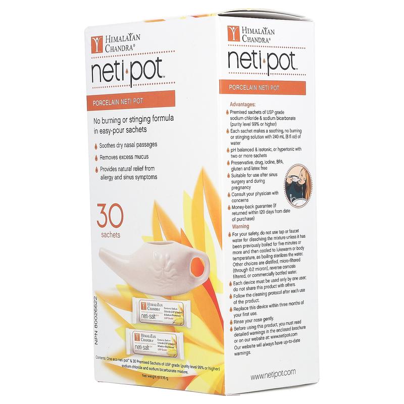 Himalayan Chandra Porcelain Neti Pot with Neti Salt Saches, 2.16 g