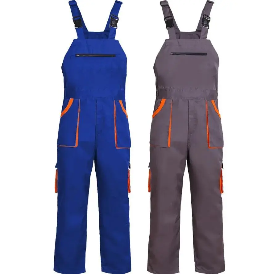 Work COverall Workwear Bib Overalls Men's Cargo pants Multi Pockets Working Mechanics Overall Repair Work Uniform strap jumpsuit