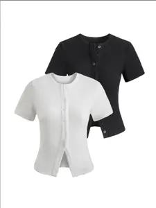 Women's Solid Color Button Front Cardigan, Elegant Casual Short Sleeve Knitwear for Daily Wear, Ladies Clothes for All Seasons, Tops, Slim Fit