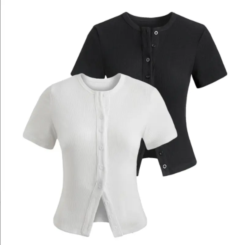Women's Solid Color Button Front Cardigan, Basic Essential Elegant Casual Short Sleeve Round Neck Knitwear for Daily Wear, Ladies Clothes for All Seasons, Slim Fit, Casual Chic Knitwear