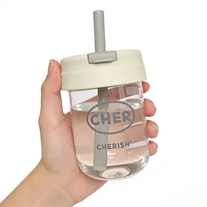 Portable Glass Water Cup with Straw, Custom Logo Engraved, Ideal for Opening Ceremony, Travel Mug, Durable and Reusable