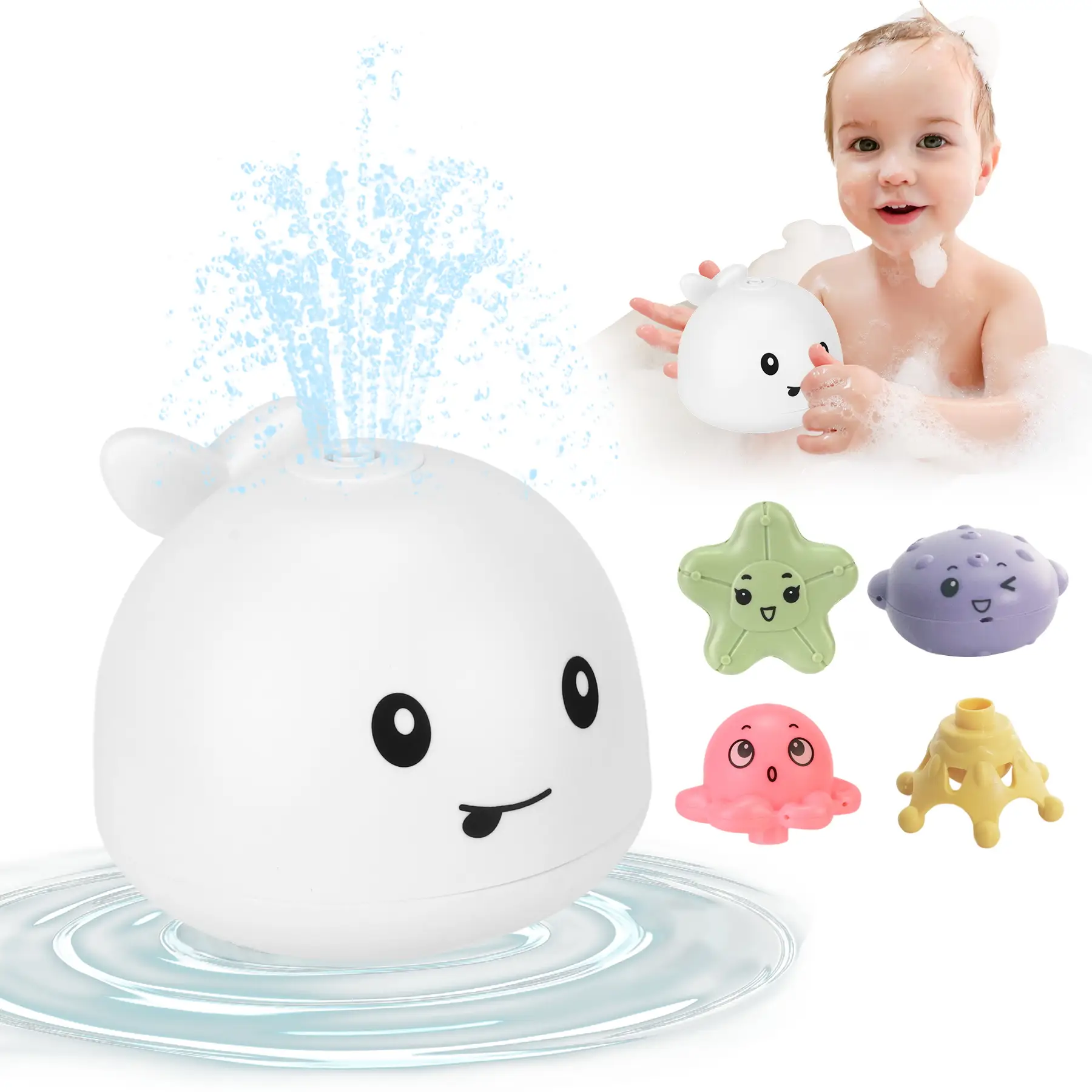 Water Spray Toy Baby Bath Toys, Toddler Bathtub Toys for Kids Ages 1-3, Light Up Whale Bath Toy Sprinkler, Pool Water Toy, Infant Baby Toys 6-12-18 Mo