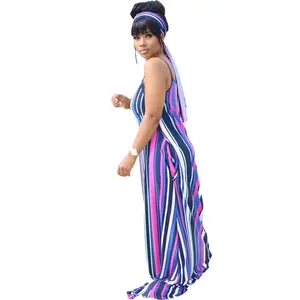 Purple Burst Stripes Galore Maxi Dress with Pockets