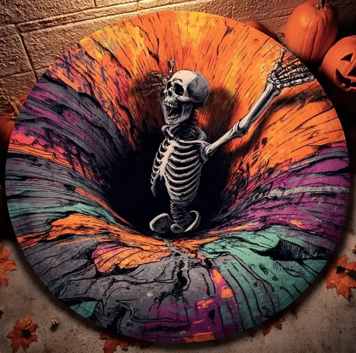 [Halloween] Oversized 3D Optical Illusion Round Rug, Spooky Skeleton Mummy Octopus Non-Slip Floor Mat, Creepy Horror Area Carpet, Halloween Home Decor for Living Room Bedroom Party