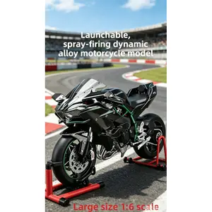 1:9 scale Kawasaki H2R alloy motorcycle model, equipped with a functioning engine, suitable for both children and adults. A beautiful cast model toy that can be used as a decorative item on the table.