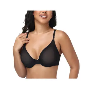 Plus Size Unlined Low-Cut Mesh Bra • Underwire Support • Breathable All-Day Comfort
