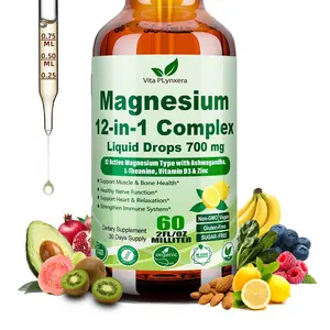 12-in-1 Magnesium Complex Liquid Drops, Chelated Magnesium Citrate Glycinate Taurate Malate Aspartate w. Ashwagandha Theanine D3 & Zinc for Relaxation Sleep,  vitamin d3, Immune Health & Muscle Function, magnesium complex for women, for man
