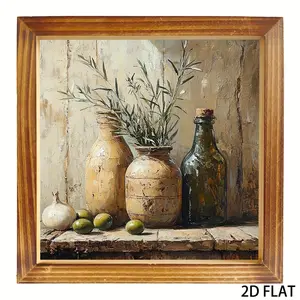 1pc Country Wooden Olive Branch Still Life Art Sign, Polished End, 8X8Inch Vintage Style, Frame, Wall Poster, Suitable for Home, Porch, Garage, Office, Farmhouse, Desktop Decoration, As a Gift for Family And Friends