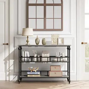 3 Tier Console Table, Vintage Narrow Sofa Table with Open Shelves, Space Saving Storage Table for Entryway Hallway Living Room, Brown
