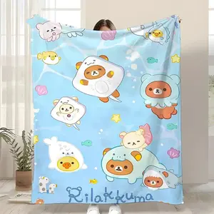 Character Rilakkuma Throw Kid-Friendly Flannel Throw Blanket Soft Warm Anti-Static Washable All Season---Warm Haven Textiles