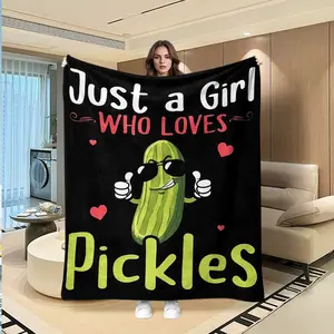Pickled Cucumber Lover Flannel Blanket, Fun Slogan Throw Blanket, Creative Digital Print, Valentine's Day Gift, Easter, Holiday Decor, Custom Image Blanket