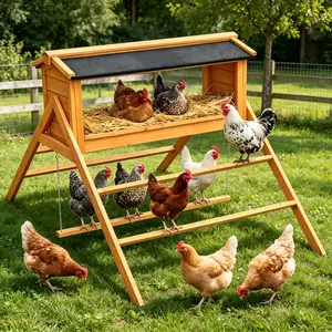 Chicken Nesting Box with Asphalt Roof, 3-in-1 Wooden Chicken Perch & Swing, Outdoor Chicken Coop Nesting Box for Hens, Weatherproof Poultry Laying Box with Perch Ladder