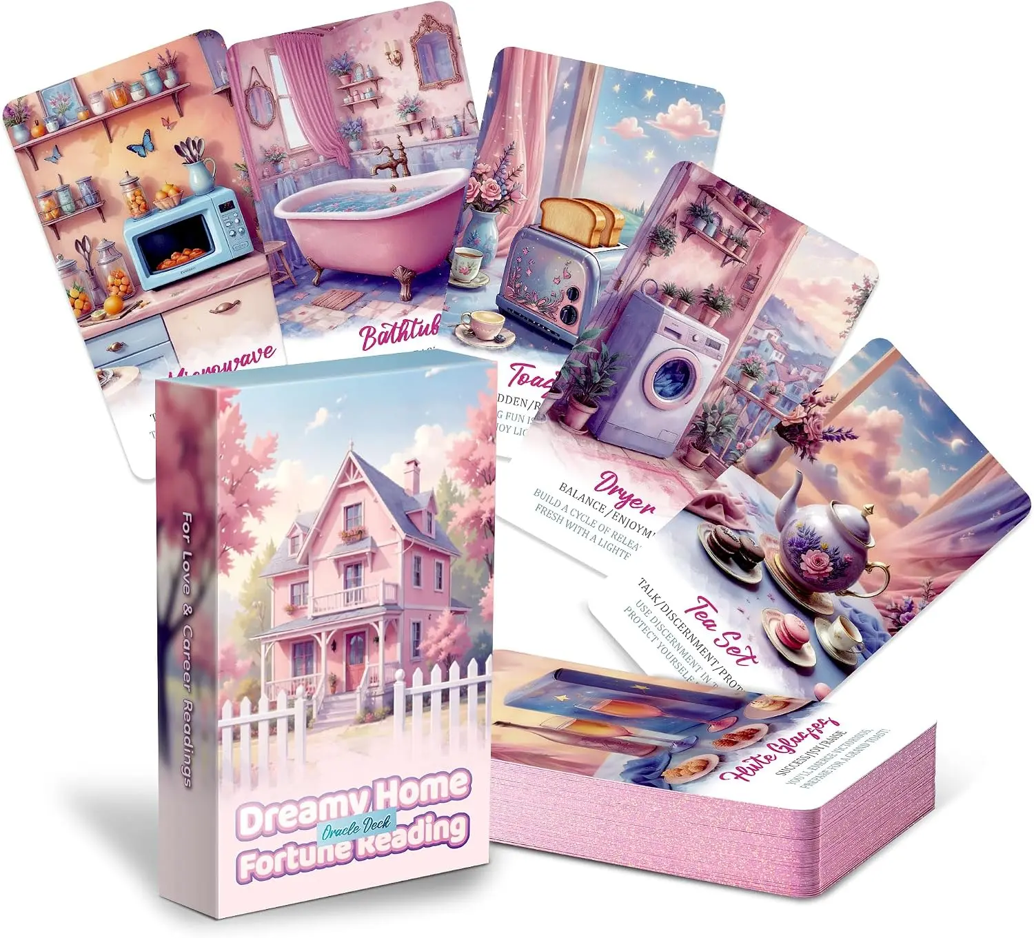 Dreamy Home Oracle Card, 50 Oracle Deck Pink Foil Edges, Tarot Deck Fortune Reading, Divination Deck 3.46 x 4.96 inch, Karmic Deck for Love & Relationships, Love Cards