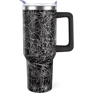 Halloween Tumbler 40oz Spider Web Spooky Tumblers with Lid and Straw Halloween Gifts for Women Men Stainless Steel 40 Oz Gothic Cup Goth Gift for Adults