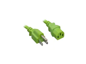 Nippon Labs 18 AWG Green Standard Power Cord NEMA 5-15P to C13, NEMA5-15P/IEC320 C13, SJT, 10A, 125V, 1ft.